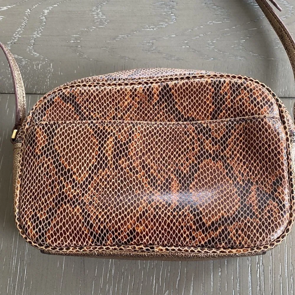 G.I.L.I Women’s Snake Print Leather Gold Rose Crossbody Bag Purse and Wallet Set